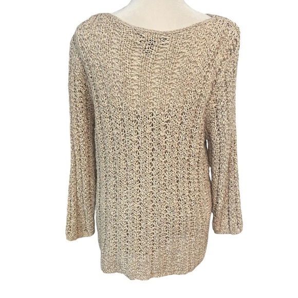Dana Buchman Open Knit Crochet Sweater Size L Oatmeal Built in Camisole Boho - Picture 4 of 14
